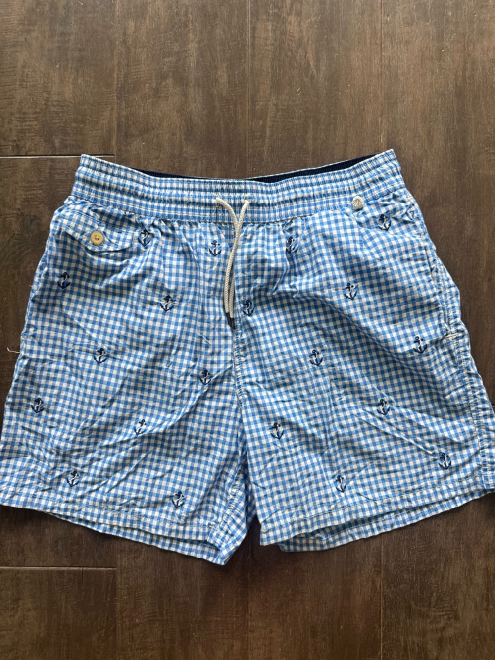 Polo Ralph Lauren Men’s Gingham Traveler Anchor Blue Print Swim Trunks Sz L